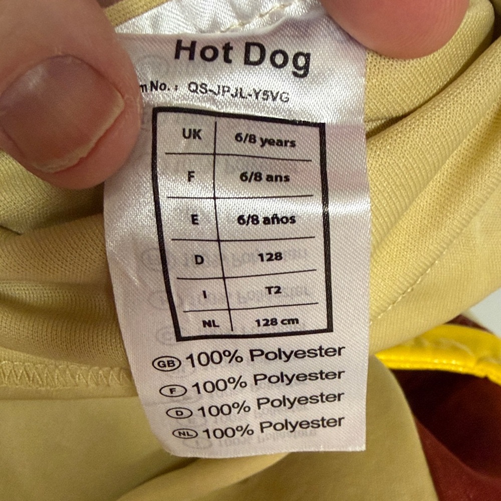Kids Yellow Hot Dog Costume with Ketchup Accent - Picture 2 of 2